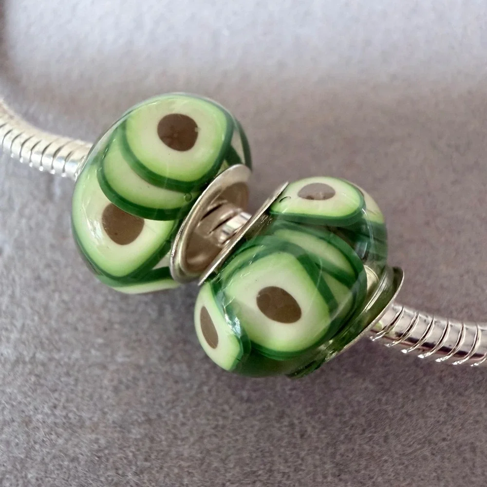 Set of 2 Avocado Spacer European Beads fits PANDORA